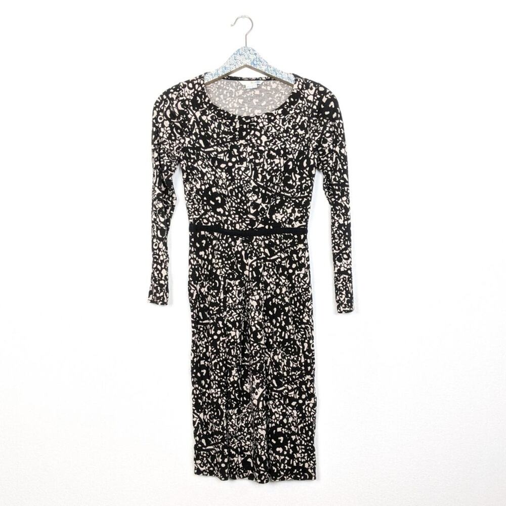 Boden Sheath Dress 4 Pattern Jersey Long Sleeve Workwear Classic
